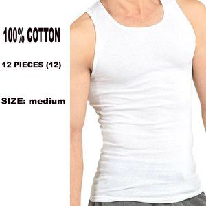 (12) Packs Mens100% Cotton Tank Top A-Shirt Wife Beater Undershirt Ribbed Muscle